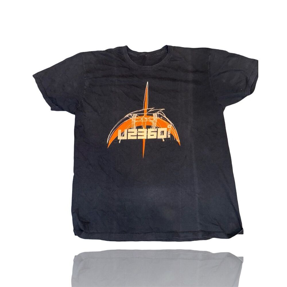 Vintage U2 360 Tour 2009 Black Graphic T-Shirt Concert Tee (Tiny Hole) on Front